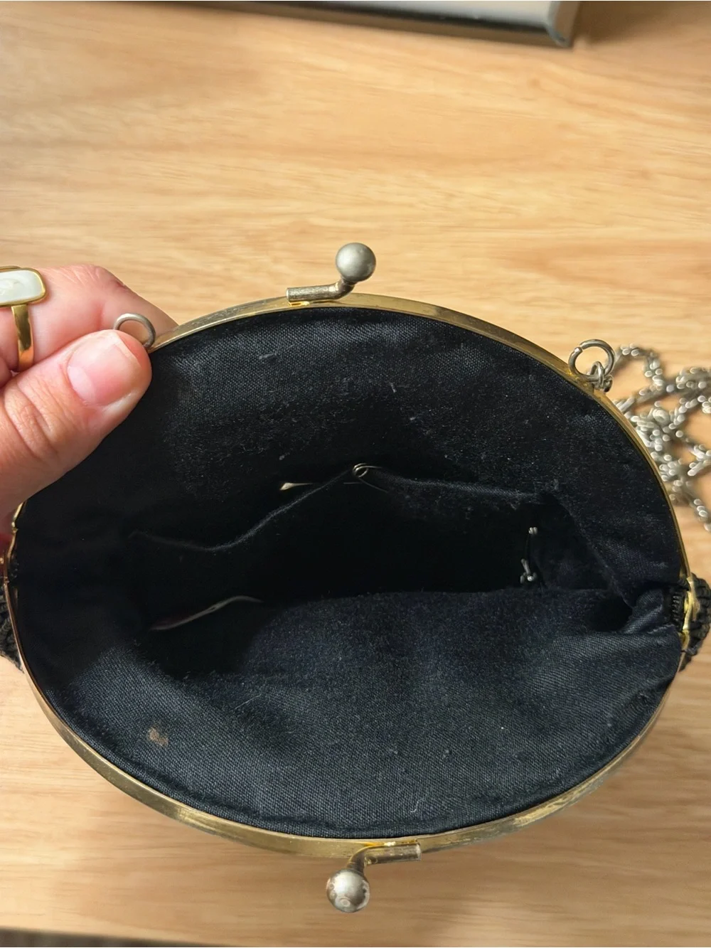 Walborg Black Beaded Heart Crossbody with Silver Chain